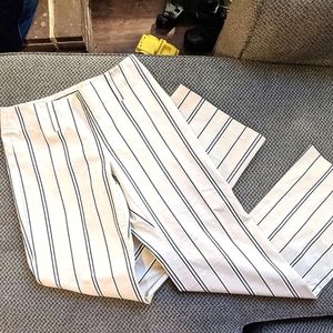 NWOT! Express,*y2k* Women's(3/4) High-Rise, Pinstriped Trousers/Pants- Khaki